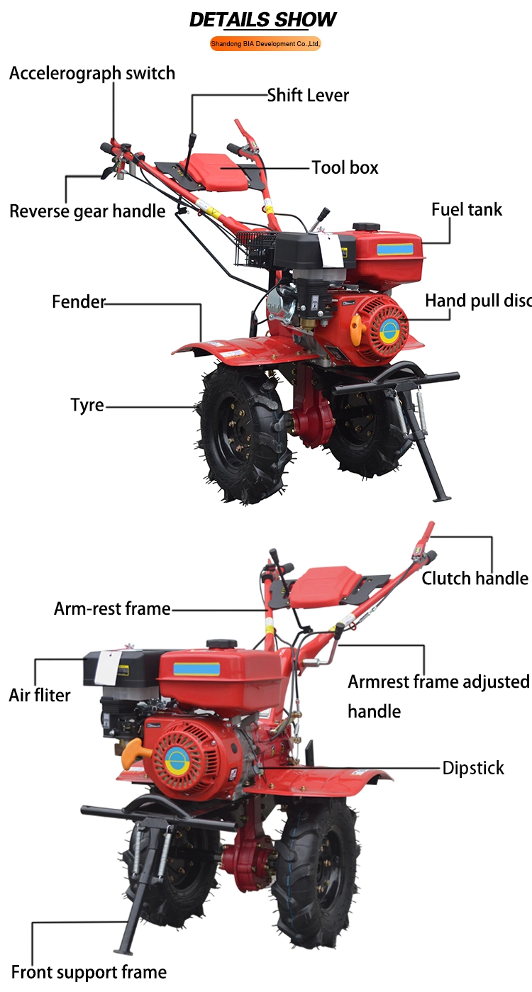 12 HP Big Tires 600-12 Diesel Mini Power Tiller with Light and Cover for Small Land